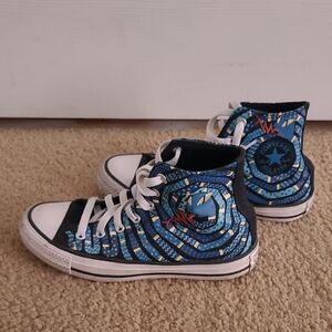 Converse High-Tops with Blue and Black Spiral Design